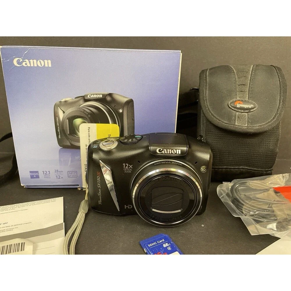 Canon PowerShot SX130 IS 12.1 MP Digital Camera 12x Optical Zoom w/ Case *Tested